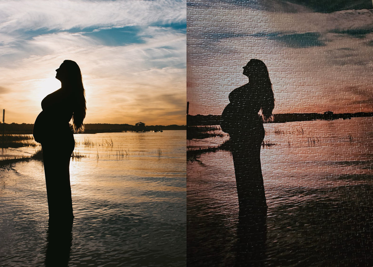 An original photograph alongside its personalized jigsaw puzzle version
