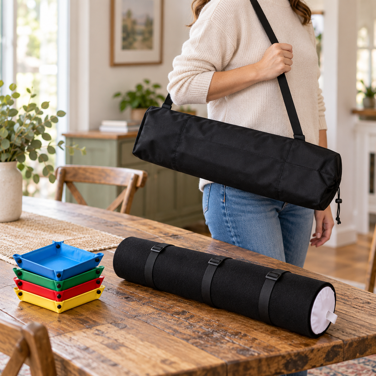 Puzzle mat carrying mat and storing it